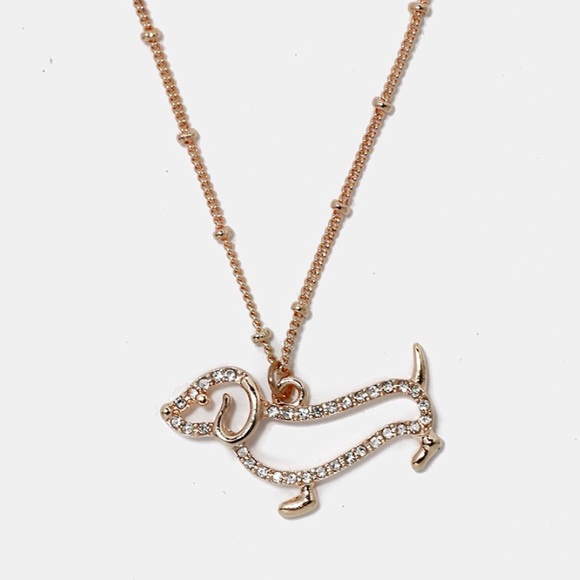 Rose Gold Dachshund Dog Rhinestone Necklace - Picture 2 of 5